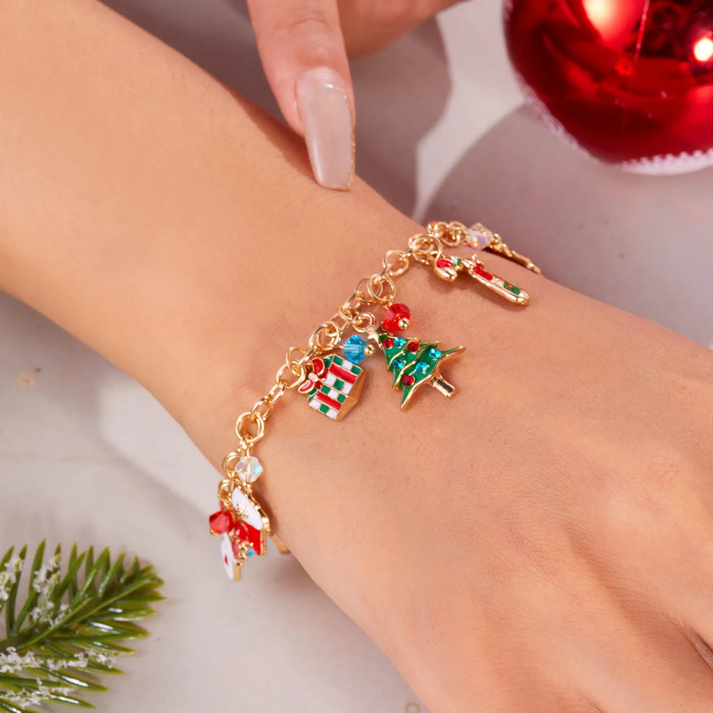 Christmas charm bracelet on display