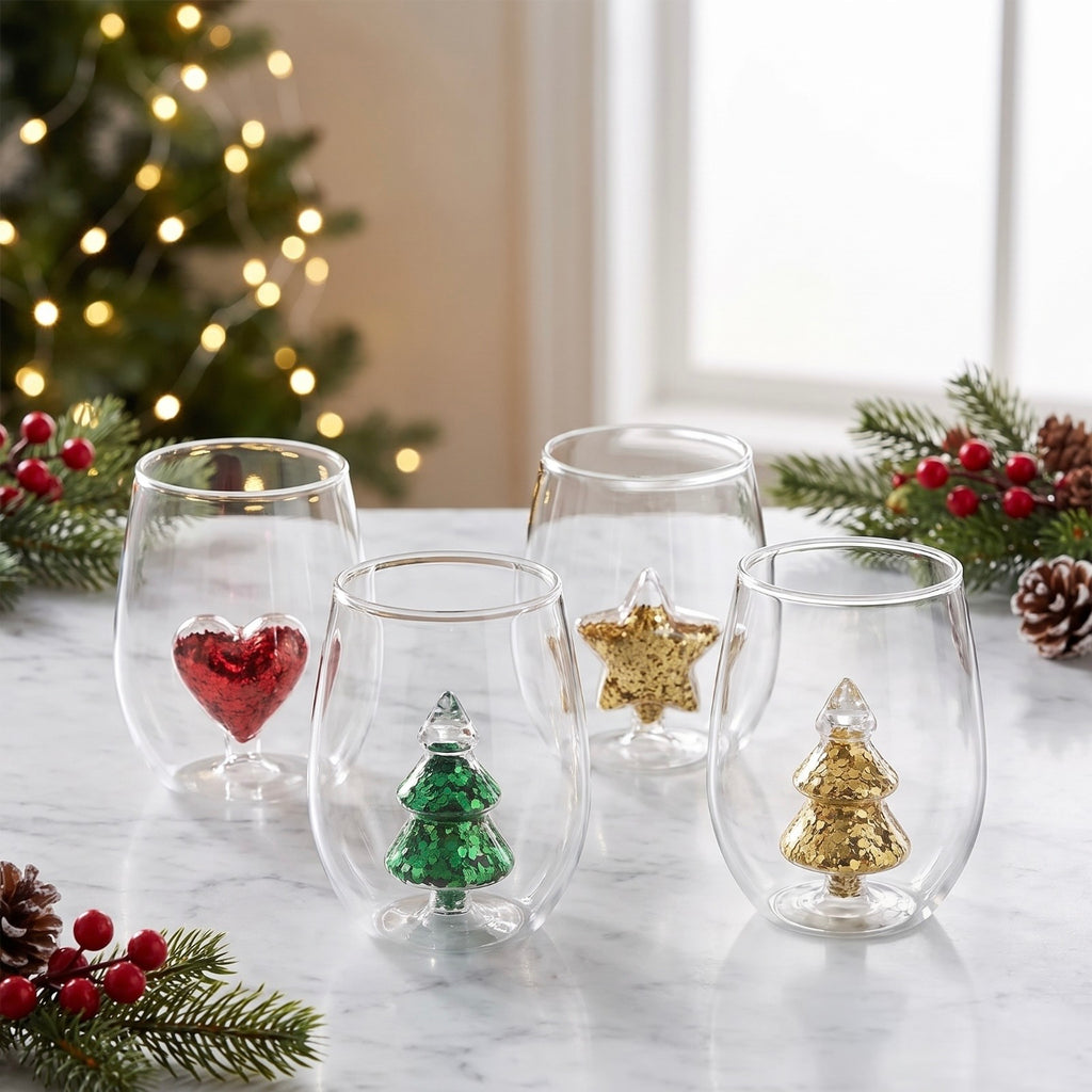 Christmas Tree Stemless Glass Set (4 Pieces)