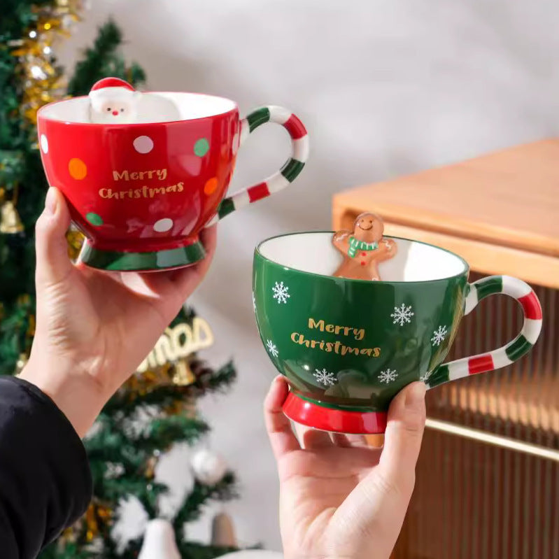 Red and green Christmas ceramic mugs