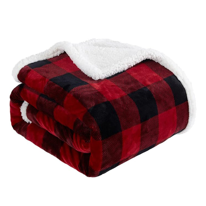 Red and black plaid sherpa Christmas blanket