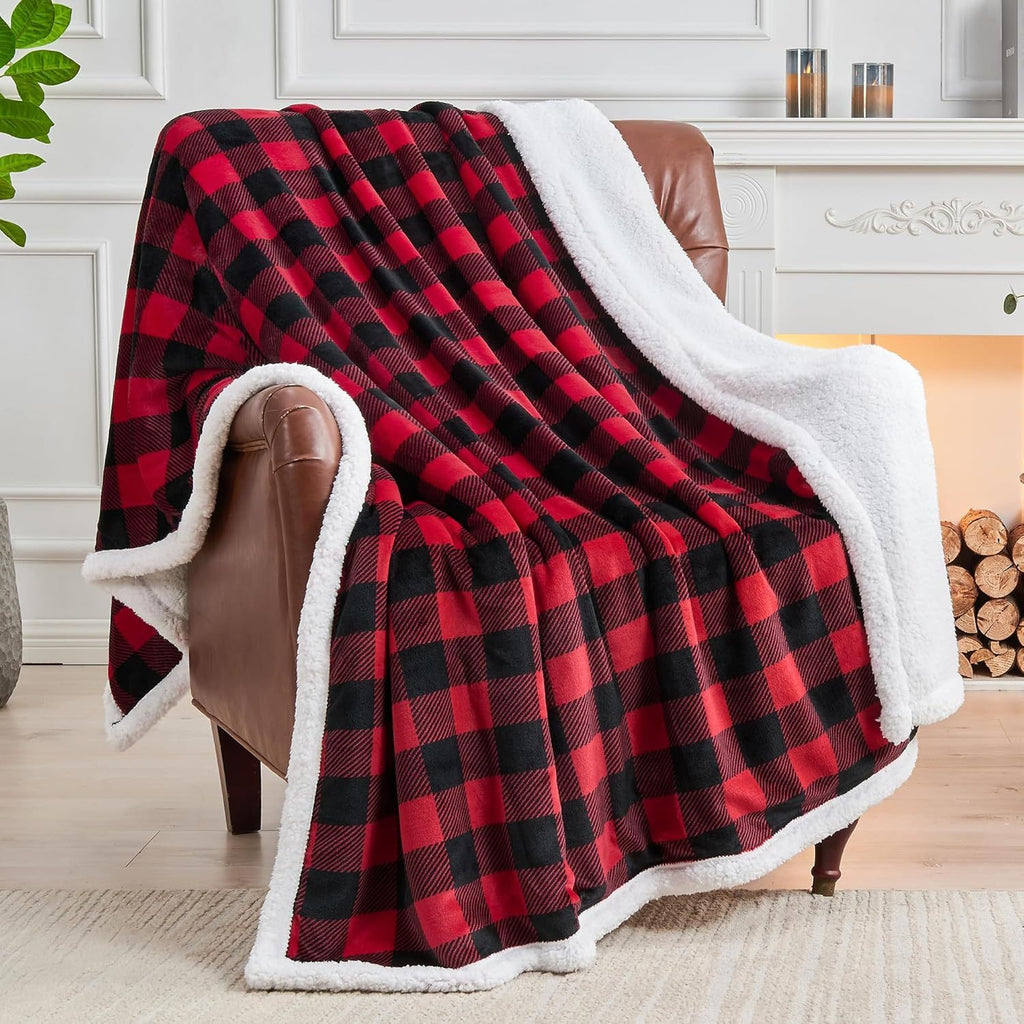 Plaid sherpa blanket folded