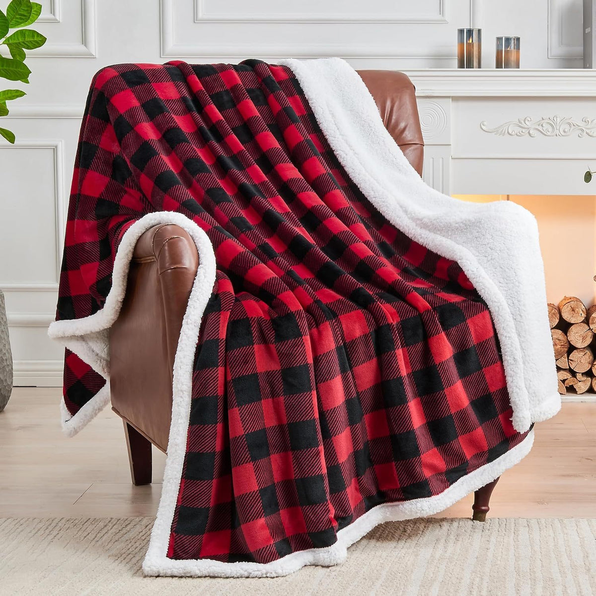 Plaid sherpa blanket folded