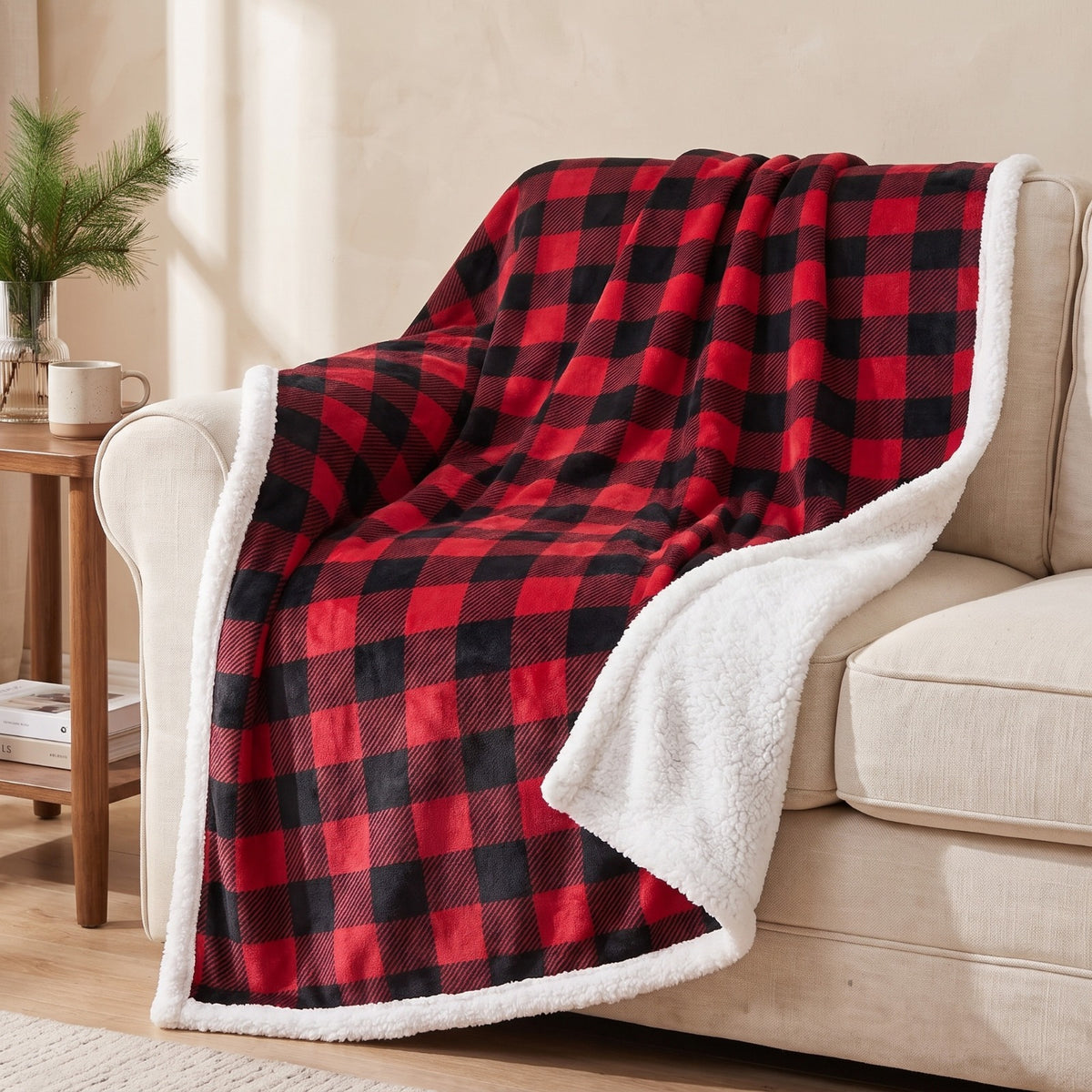 Red & Black Plaid Sherpa Fleece Christmas Blanket