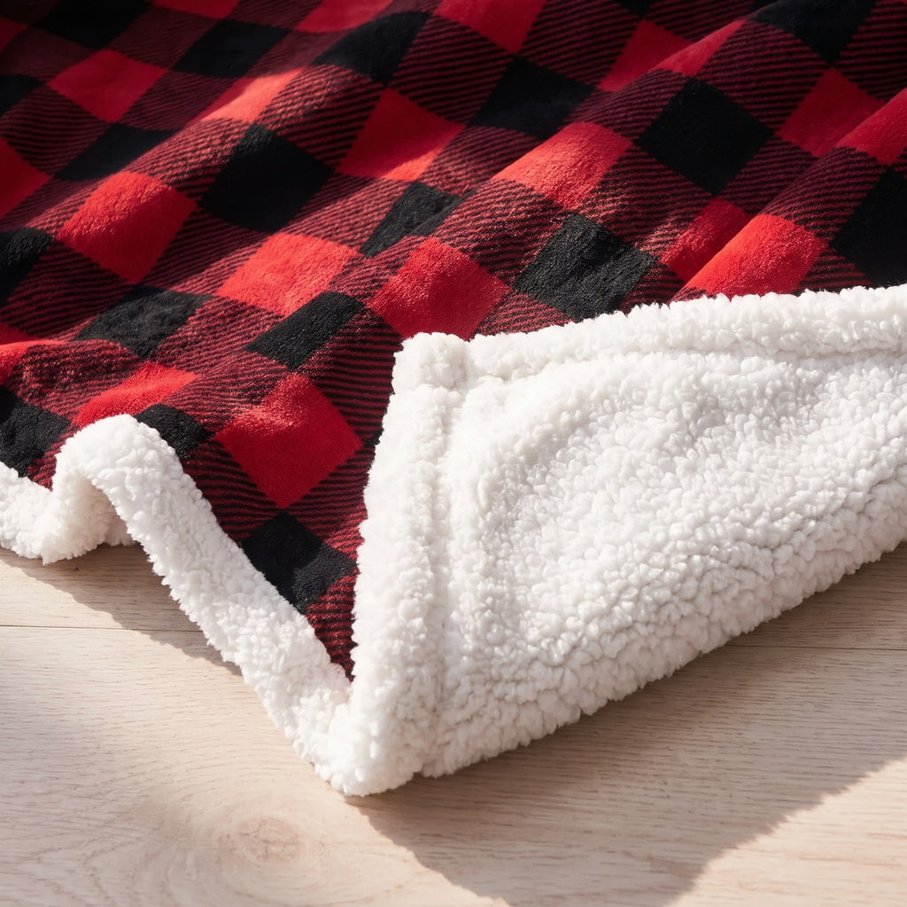 Red & Black Plaid Sherpa Fleece Christmas Blanket