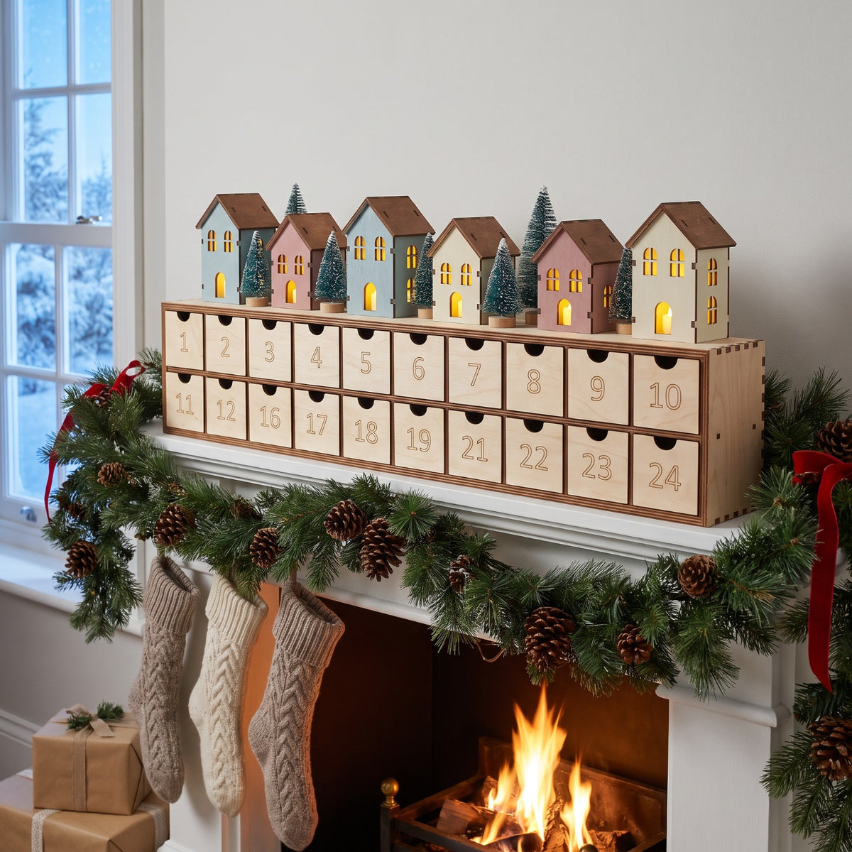 Wooden LED Christmas Advent Calendar with 24 Drawers