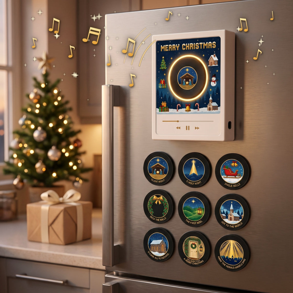 Christmas Music Fridge Magnet with 9 Song Discs