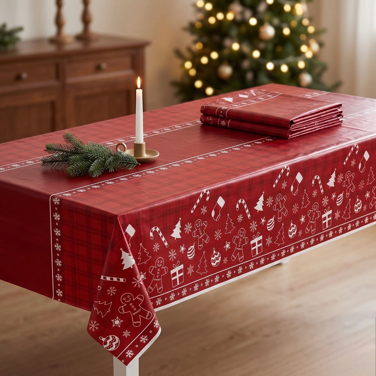 Red Check Christmas Tablecloths (2-Pack)